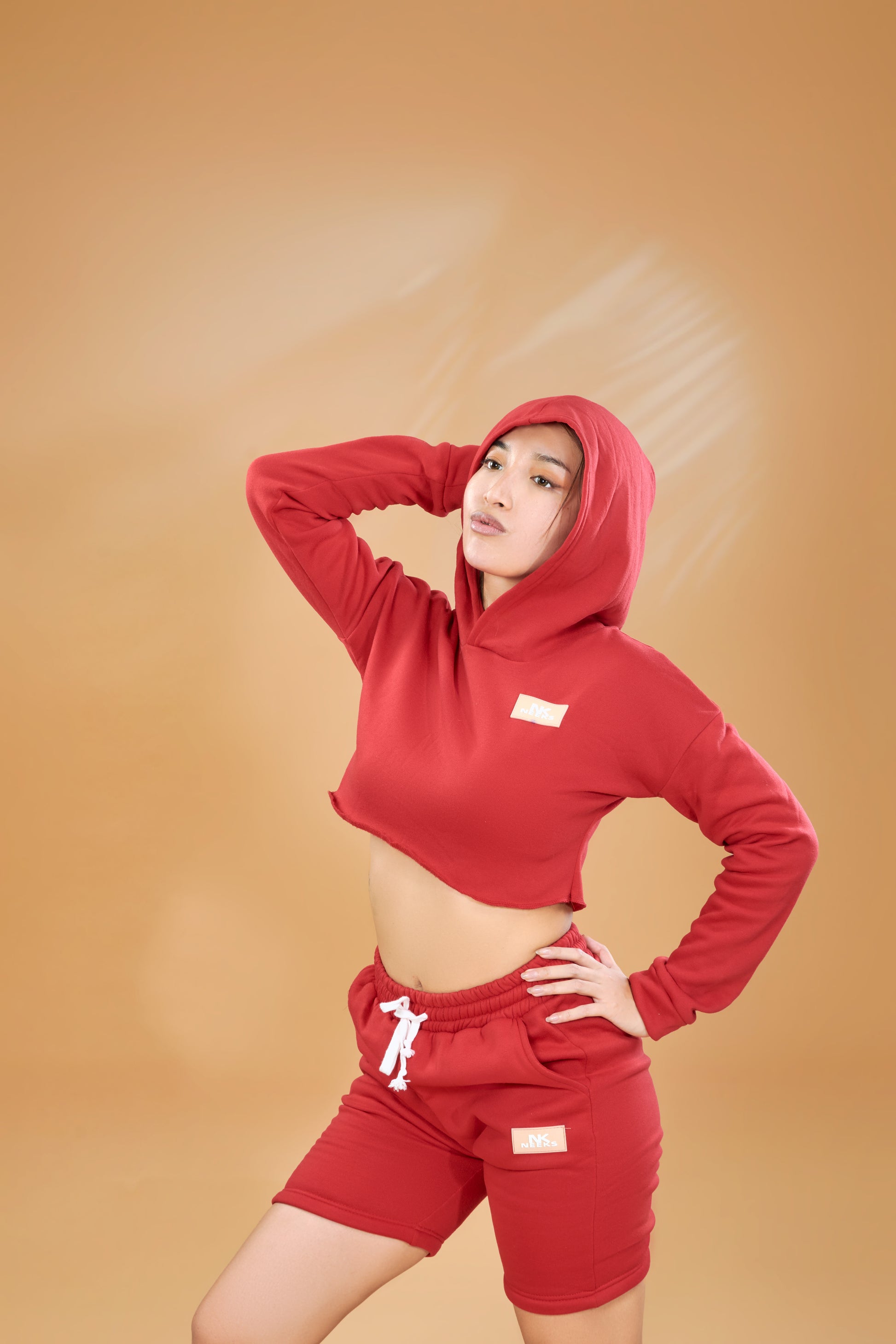  Hoodies Crop Top Long Sleeve two piece Casual Pullover Sweatshirt and short neeks fashion