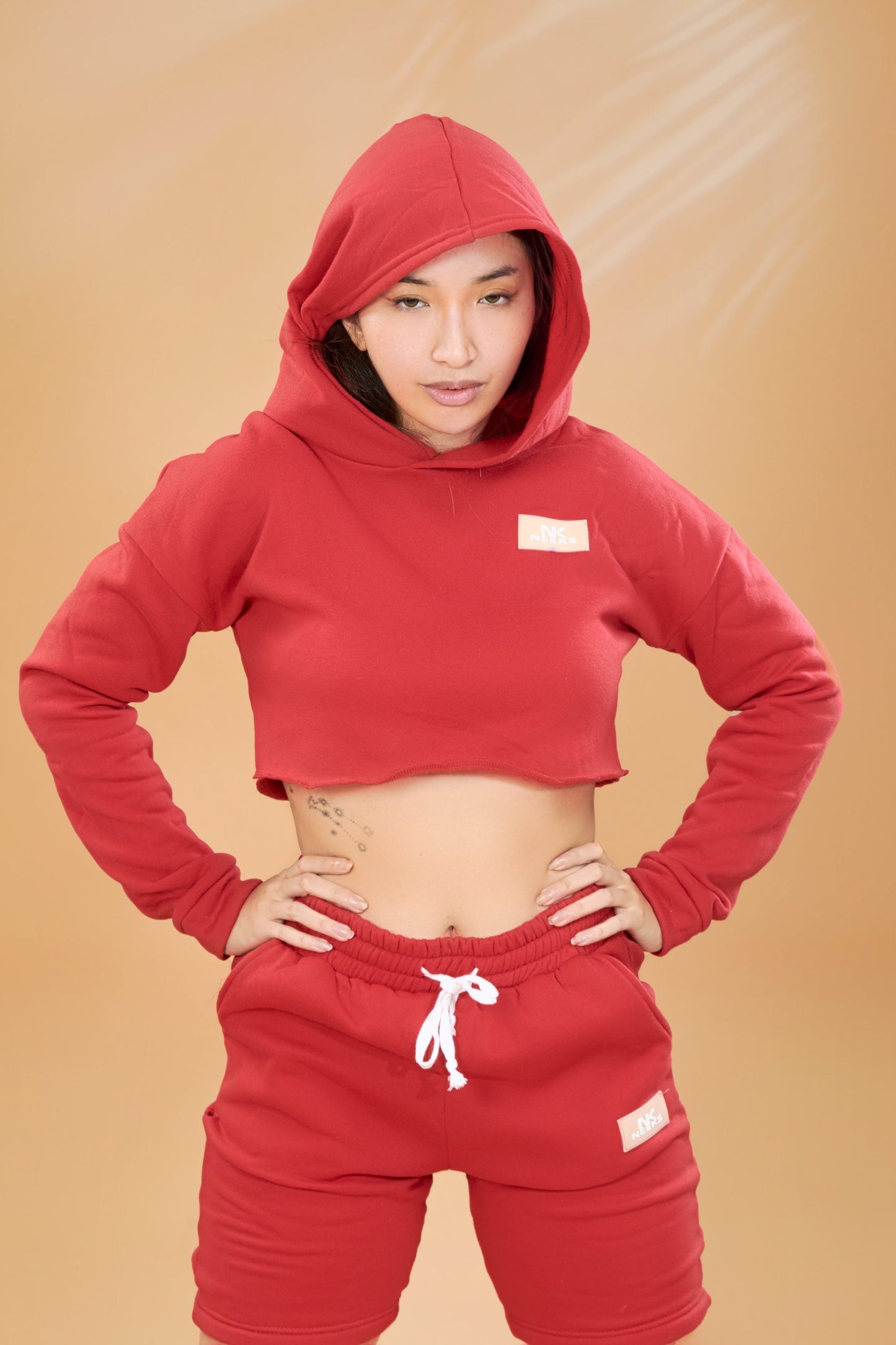  Hoodies Crop Top Long Sleeve two piece Casual Pullover Sweatshirt and short